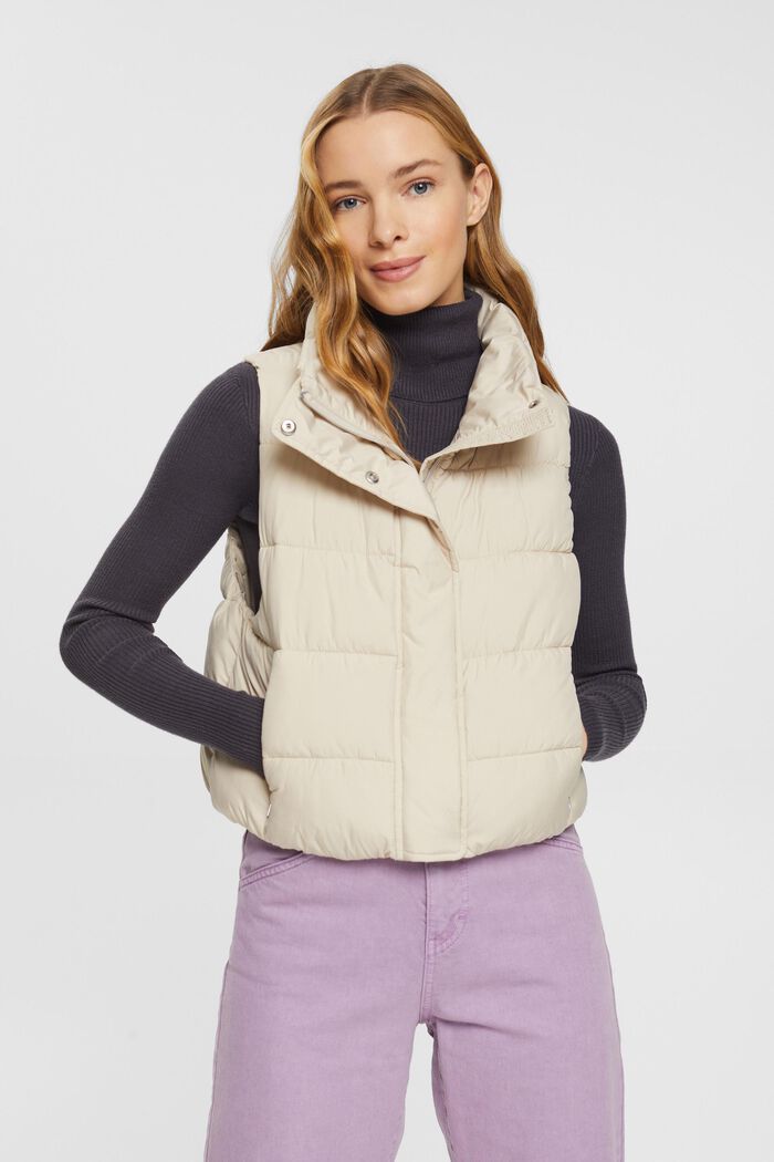 Gilet cropped e trapuntato, LIGHT TAUPE, detail image number 0