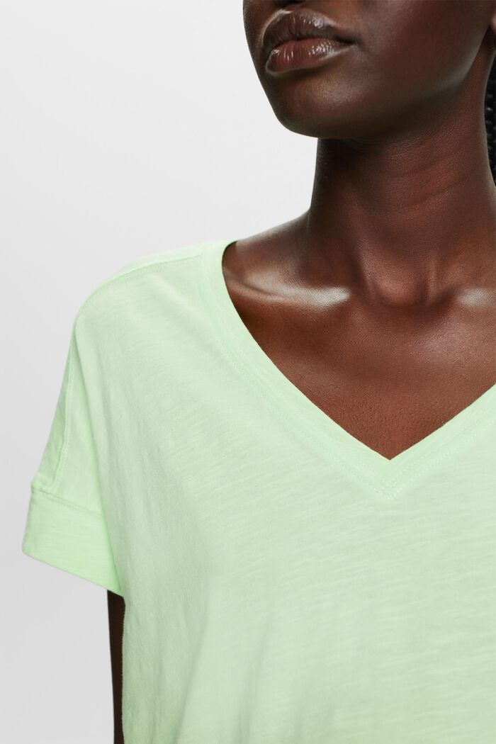 T-shirt in cotone con scollo a V, CITRUS GREEN, detail image number 2