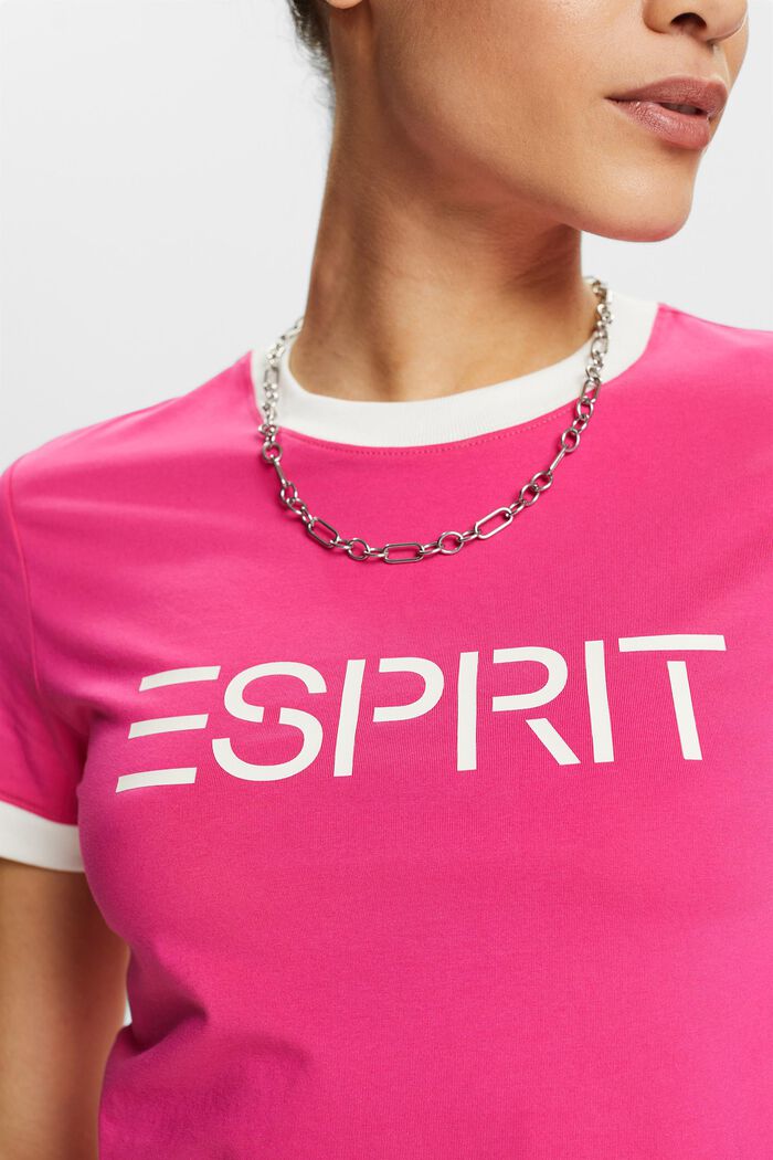 T-shirt in jersey di cotone con logo, PINK FUCHSIA, detail image number 3