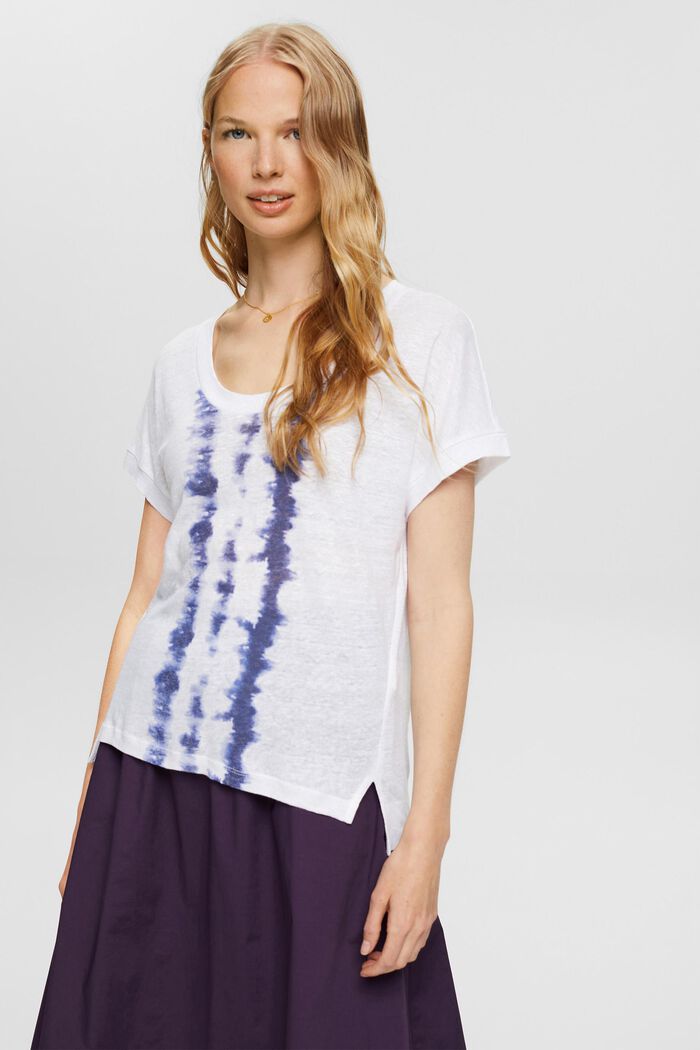 T-shirt con righe batik, 100% lino, WHITE, detail image number 0