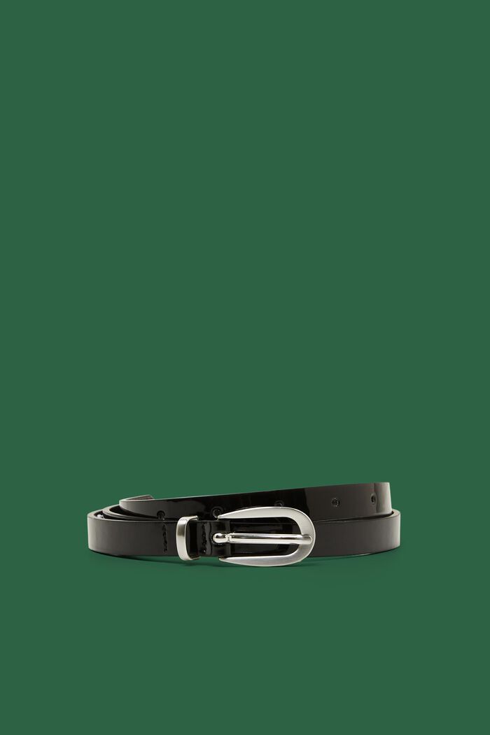 Cintura sottile in similpelle verniciata, BLACK, detail image number 0