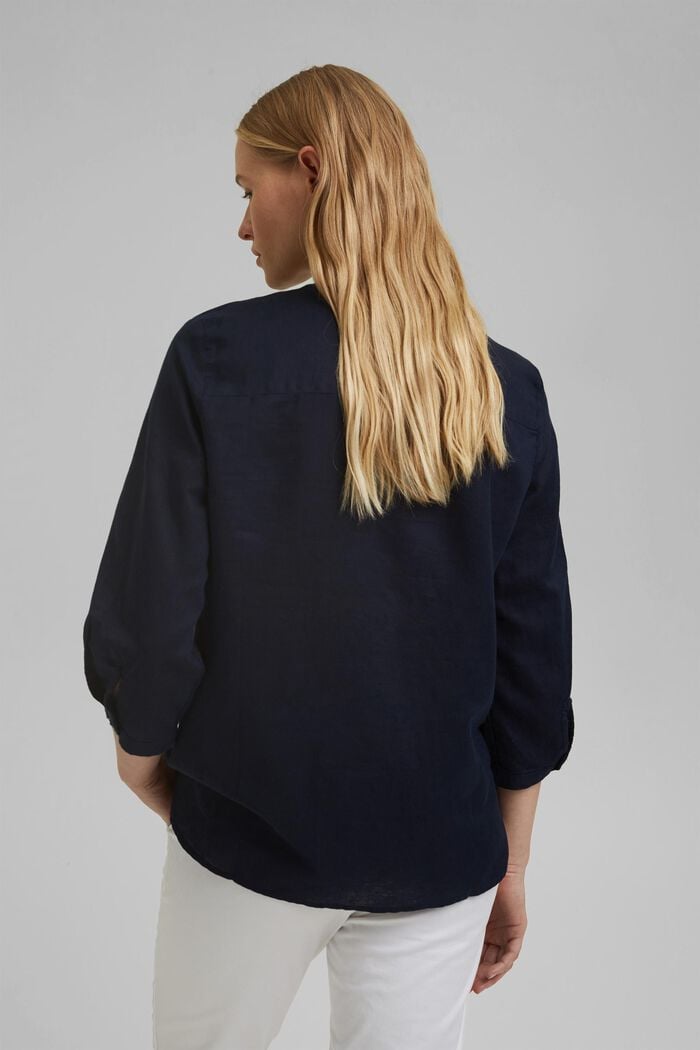 In lino: blusa con laccetti, NAVY, detail image number 3