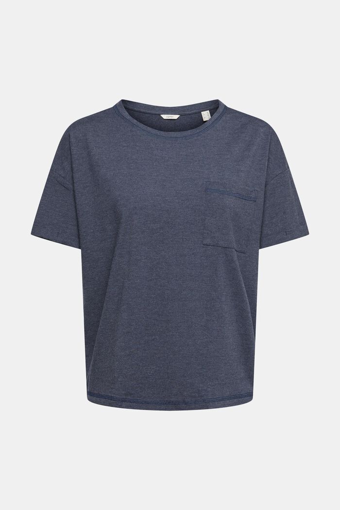 T-shirt con taschino sul petto in misto cotone, NAVY, overview
