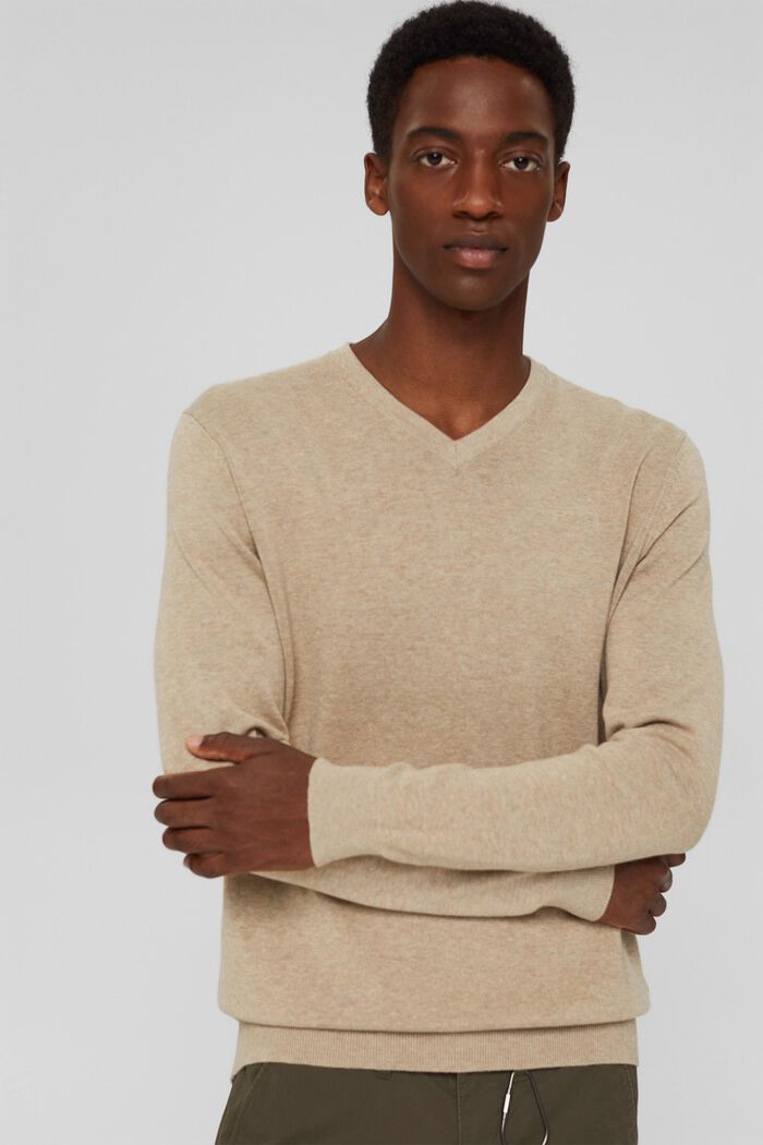Pullover basic in 100% cotone Pima, BEIGE, detail image number 0