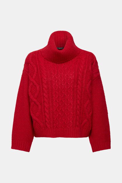 Pullover a collo alto in maglia intrecciata contenente lana