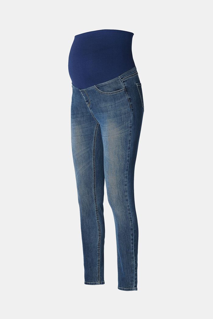 Jeggings stretch con fascia premaman, BLUE MEDIUM WASHED, detail image number 4