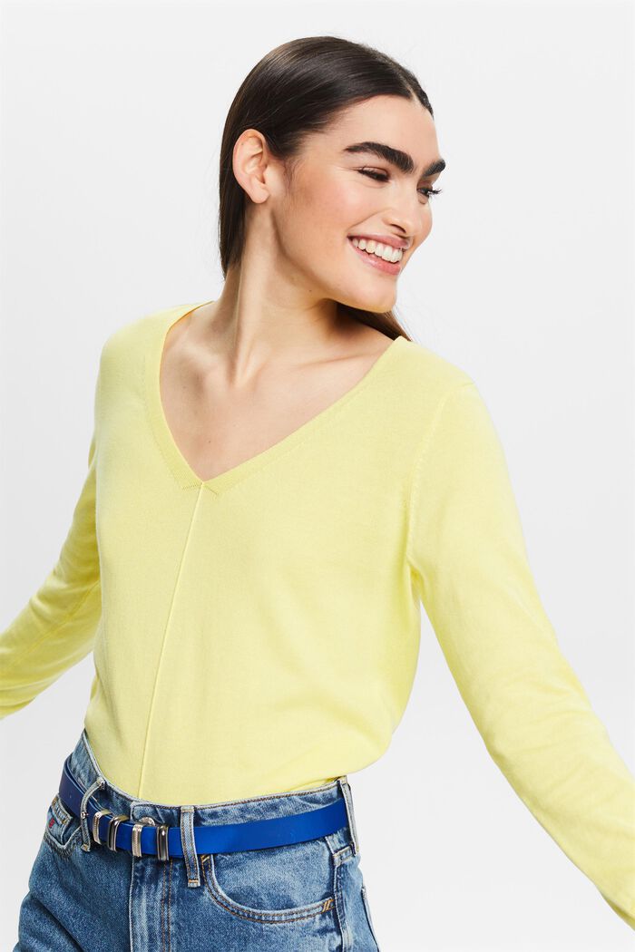 Pullover in cotone con scollo a V, PASTEL YELLOW, detail image number 4
