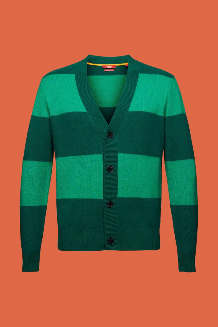 Cardigan in cachemire a righe con collo a V, EMERALD GREEN, detail image number 7