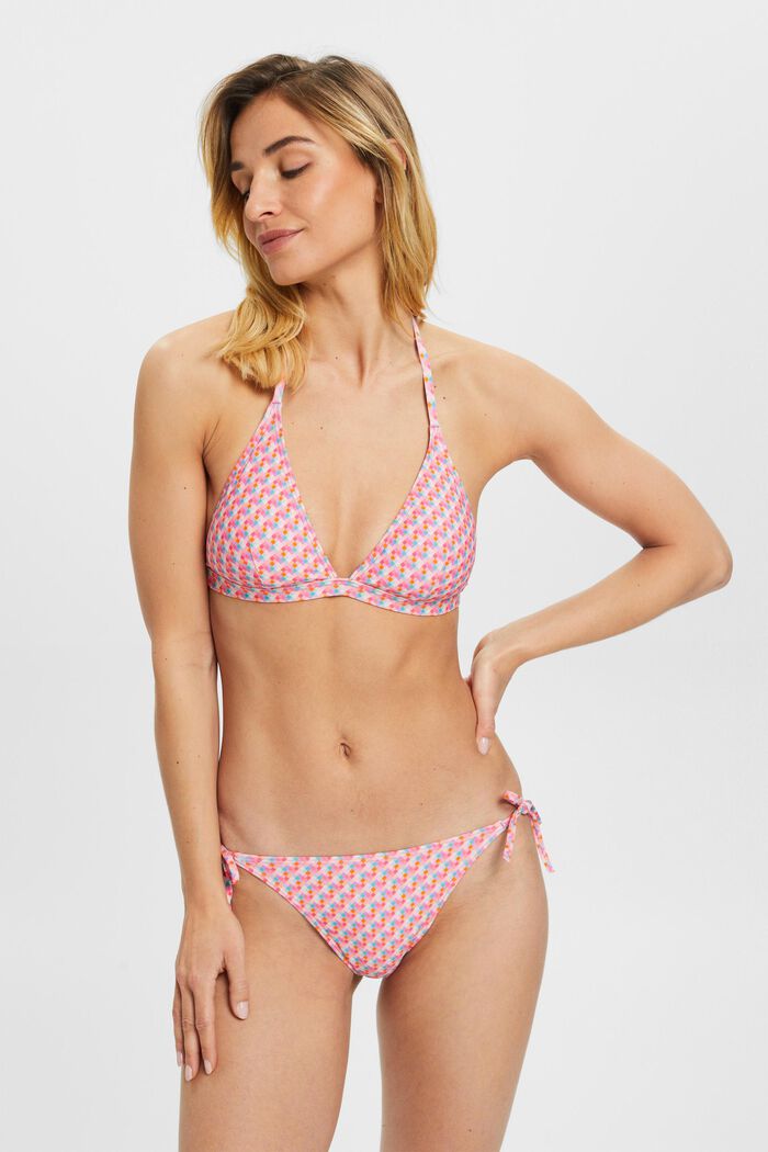 Top da bikini imbottito con allacciatura al collo e stampa geometrica, PINK FUCHSIA, detail image number 0