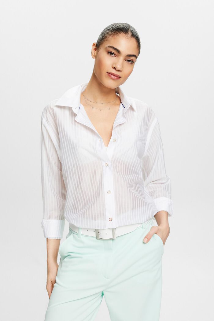 Camicia button down trasparente a righe, WHITE, detail image number 4