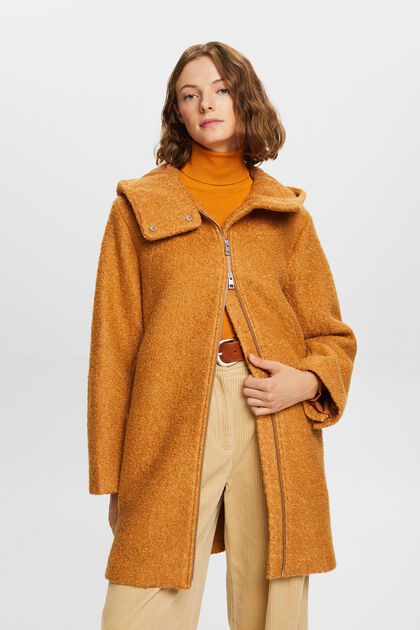 Cappotto con cappuccio in misto lana bouclé
