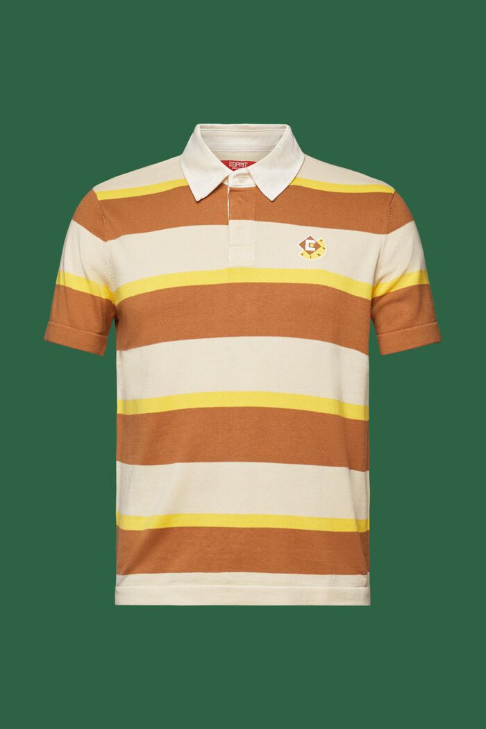 Maglietta polo in cotone con logo a righe, CARAMEL, detail image number 6