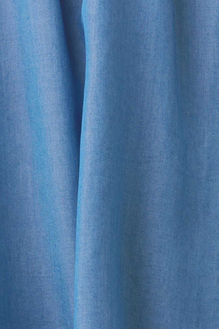 Blusa smanicata finto denim con scollo arricciato, BLUE MEDIUM WASHED, detail image number 6