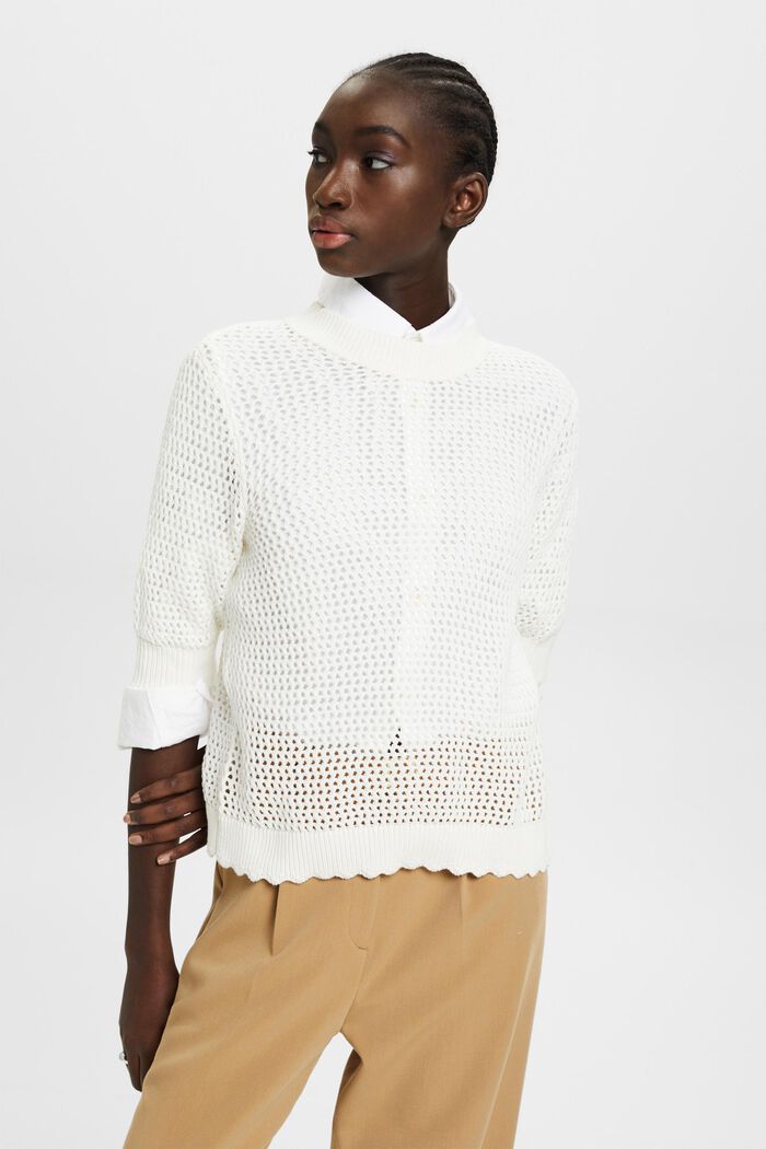 Pullover in mesh di cotone sostenibile, OFF WHITE, detail image number 0