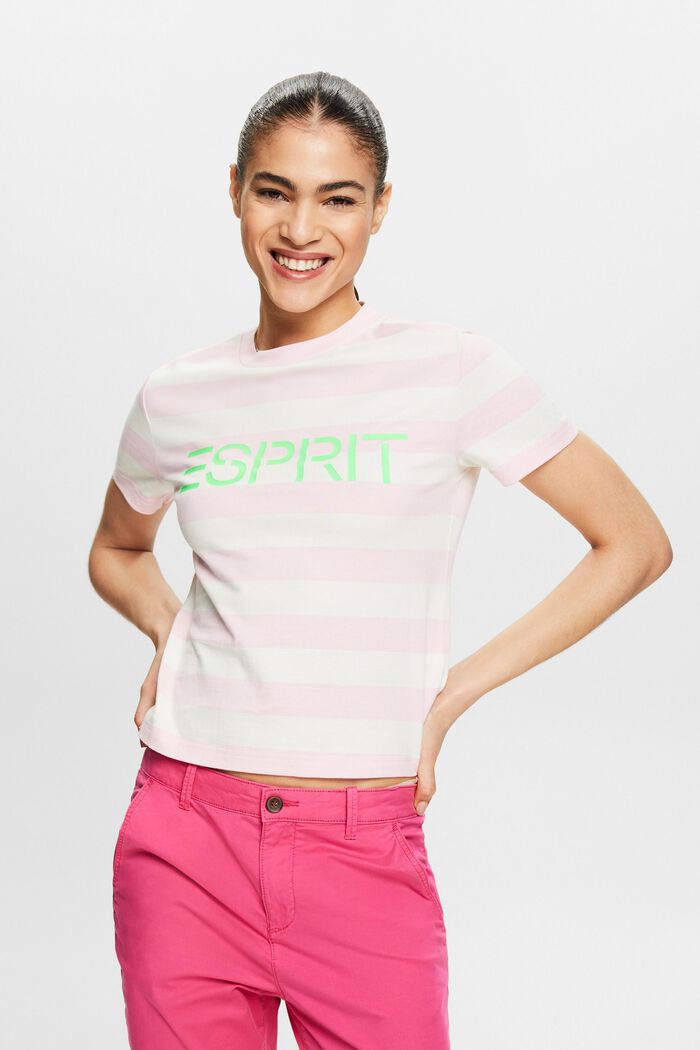 T-shirt in cotone con logo a righe, PASTEL PINK, detail image number 0