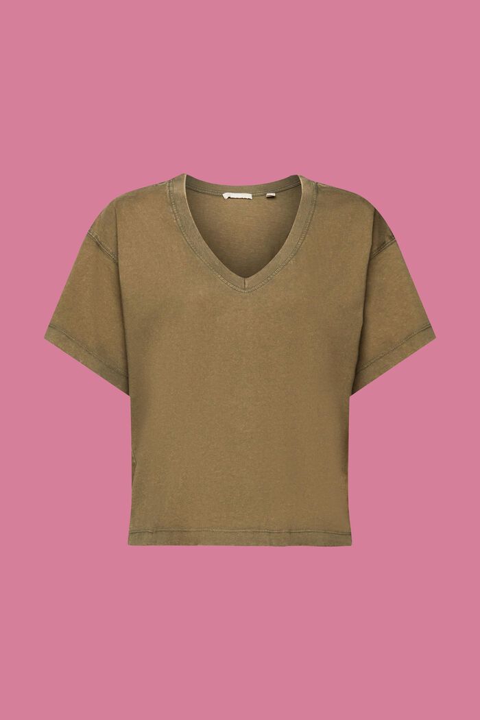 T-shirt con scollo a V in cotone, KHAKI GREEN, detail image number 6