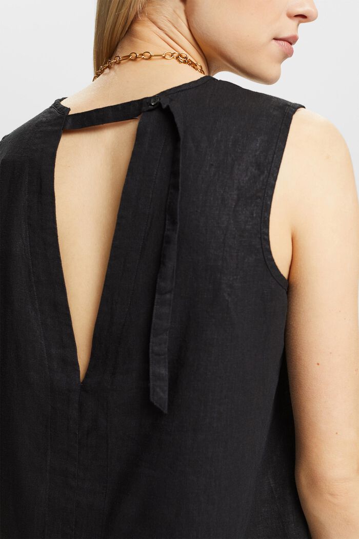 Blusa in misto lino aperta sulla schiena, BLACK, detail image number 3