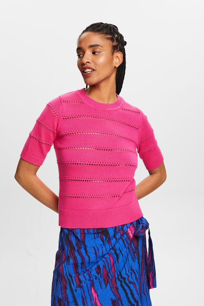 Pullover pointelle a manica corta, PINK FUCHSIA, detail image number 0