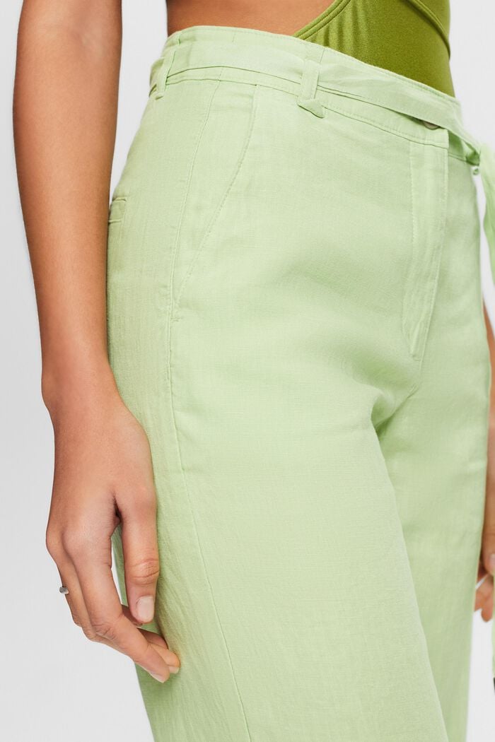 Pantaloni con cintura in lino a gamba larga, LIGHT GREEN, detail image number 4
