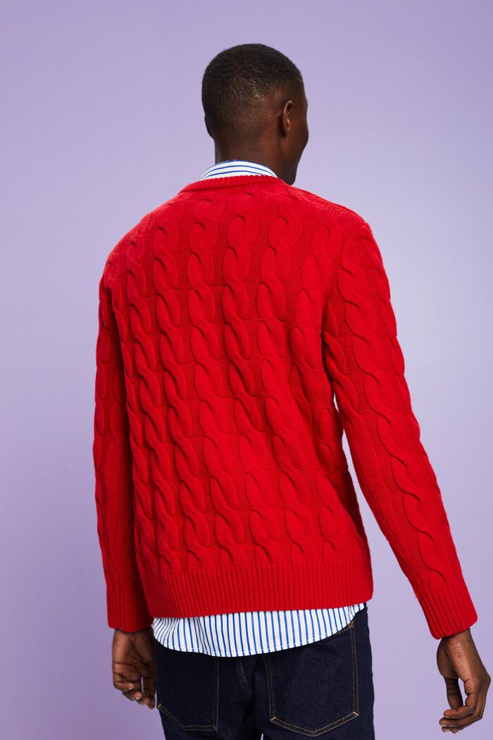 Pullover in maglia di lana intrecciata, DARK RED, detail image number 4