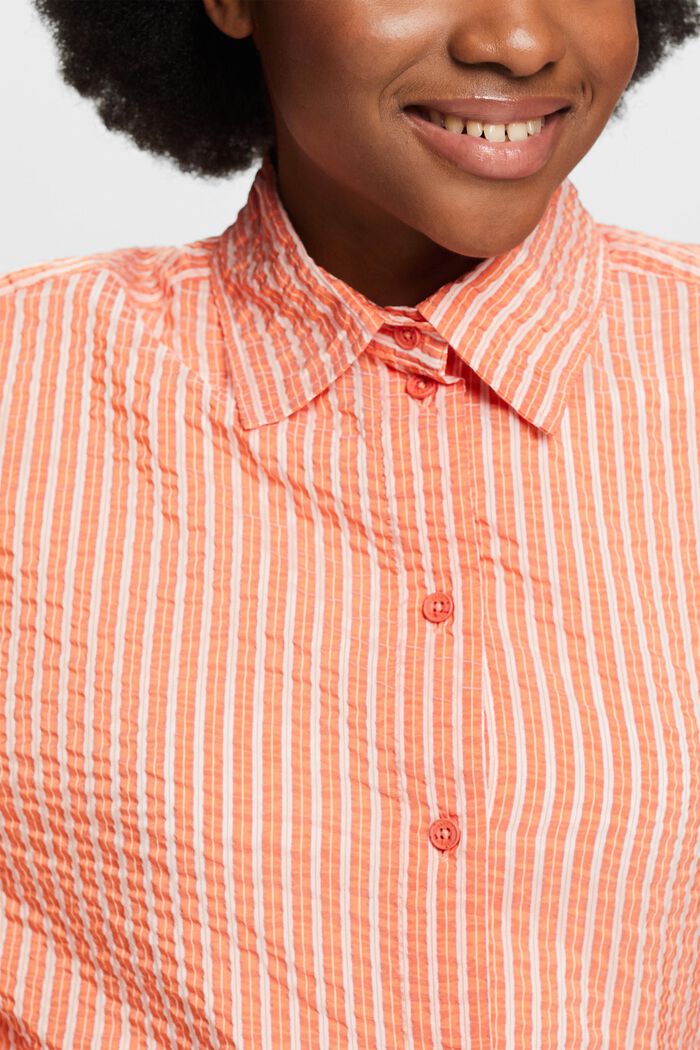 Camicia blusata a righe dall’effetto stropicciato, BRIGHT ORANGE, detail image number 3