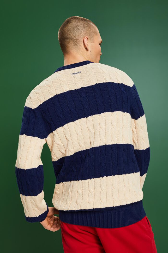 Pullover a righe con motivo a maglia intrecciata, SAND, detail image number 2