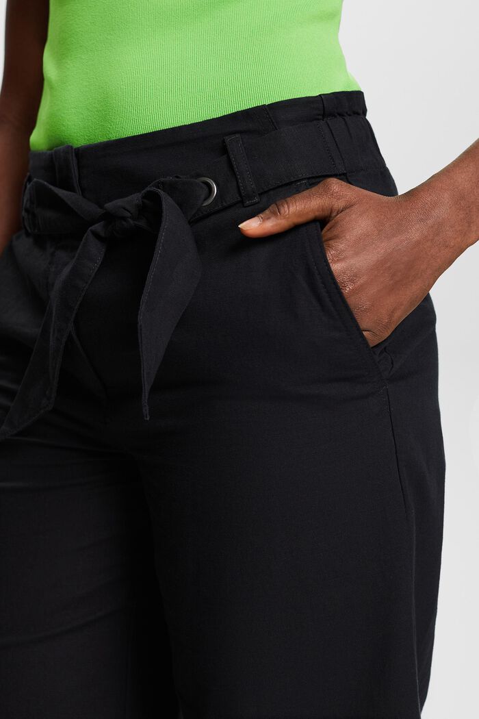 Pantaloni culotte cropped in lino e cotone, BLACK, detail image number 4