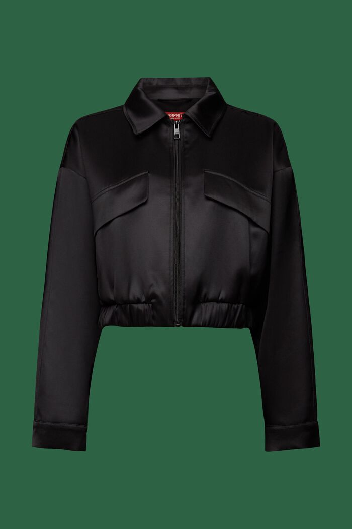 Giacca bomber cropped in raso, BLACK, detail image number 6