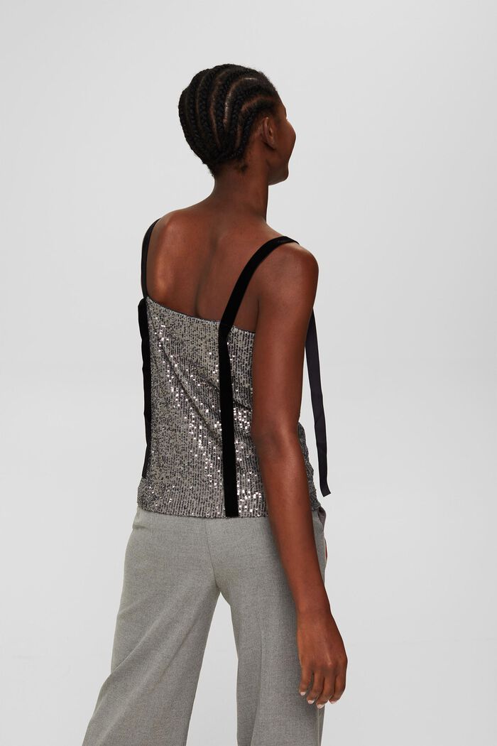 Top con paillettes e spalline in velluto, GUNMETAL, detail image number 3