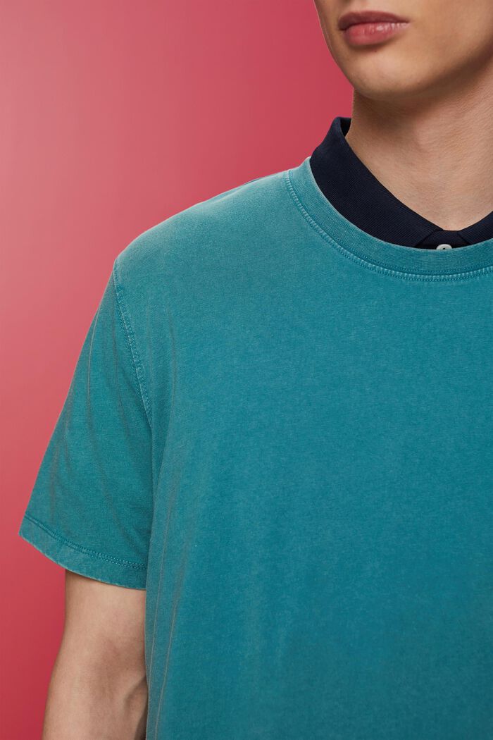 T-shirt in jersey tinta in capo, 100% cotone, TEAL BLUE, detail image number 2