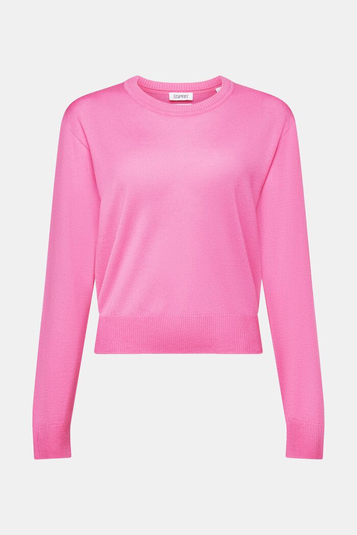 Pullover a girocollo in cashmere, PINK FUCHSIA, detail image number 6