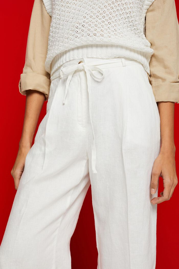 Pantaloni in lino a gamba larga, OFF WHITE, detail image number 2