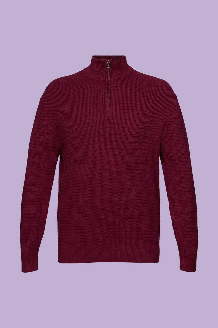 Pullover in maglia di cotone strutturata, GARNET RED, detail image number 7