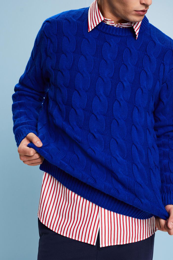Pullover in maglia di lana intrecciata, DARK BLUE, detail image number 3