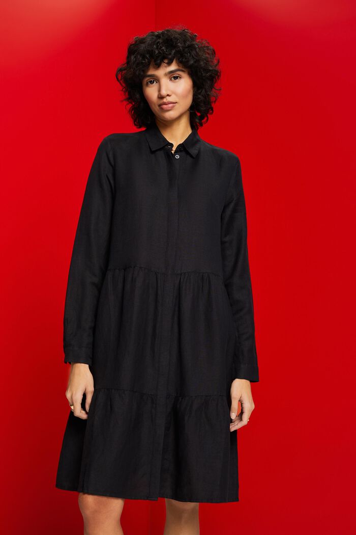 Mini abito camicia in misto lino, BLACK, detail image number 0