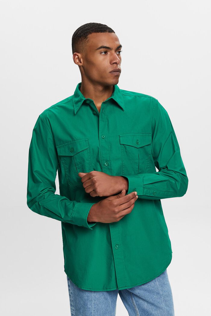 Camicia utility in cotone, DARK GREEN, detail image number 0