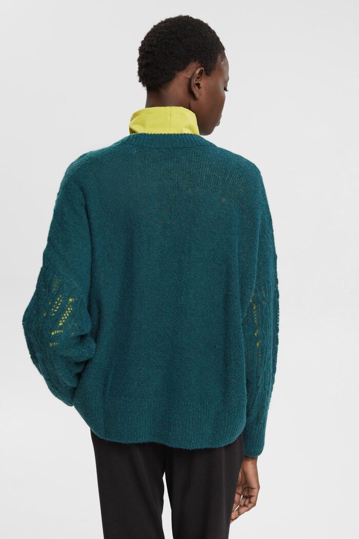 Cardigan in maglia con lana e alpaca, TEAL GREEN, detail image number 3