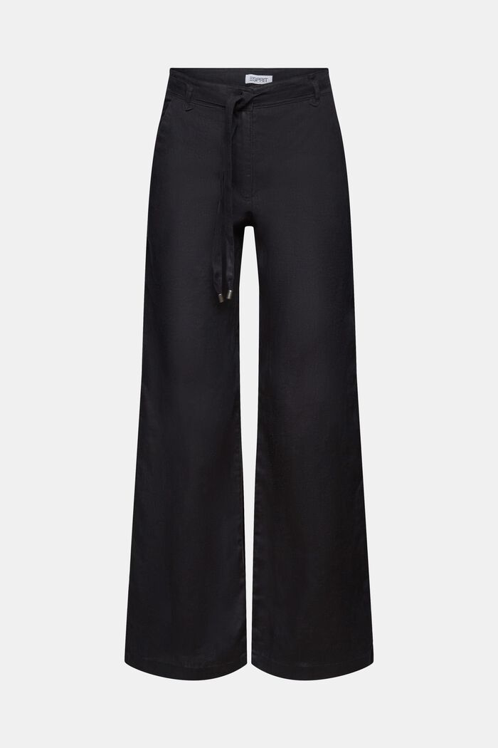 Pantaloni con cintura in lino a gamba larga, BLACK, detail image number 7