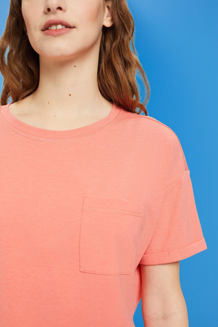 T-shirt con taschino sul petto in misto cotone, NEW CORAL, detail image number 2