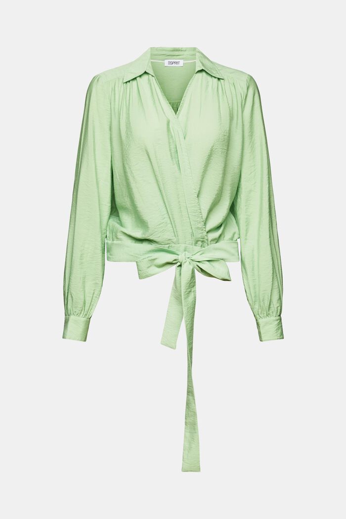 Blusa incrociata con arricciature, LIGHT GREEN, detail image number 5