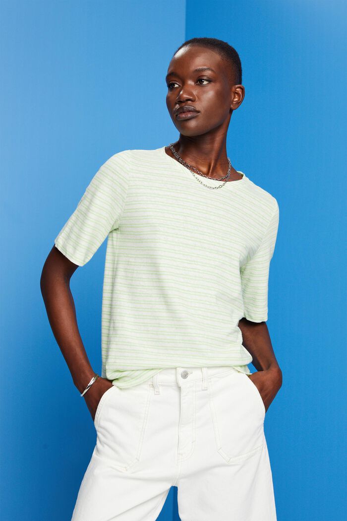T-shirt in misto cotone e lino, CITRUS GREEN, detail image number 0