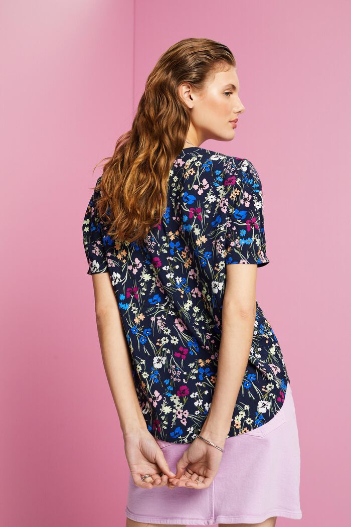 Blusa floreale con spacco sullo scollo, NAVY, detail image number 3