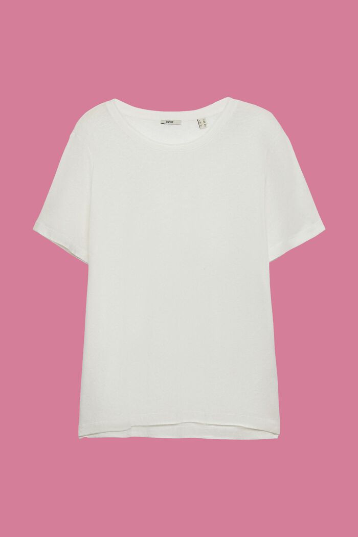 CURVY T-shirt in misto cotone e lino, OFF WHITE, detail image number 0