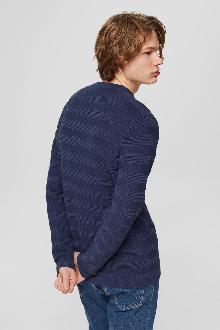 Pullover con righe in maglia strutturata, cotone biologico, DARK BLUE, detail image number 3