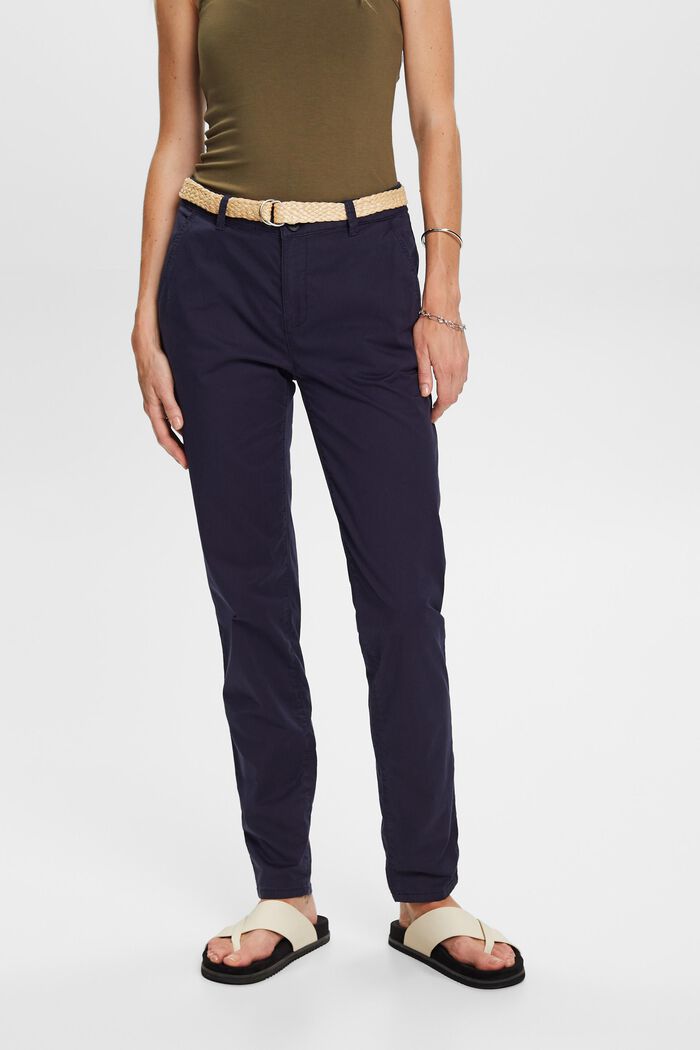 Chino cropped in cotone biologico, NAVY, detail image number 0