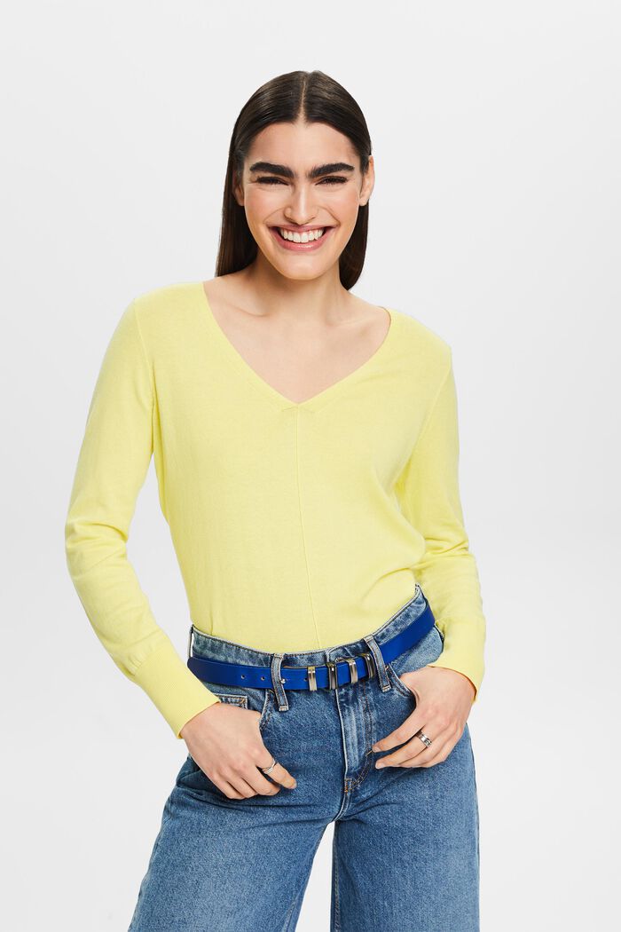 Pullover in cotone con scollo a V, PASTEL YELLOW, detail image number 0