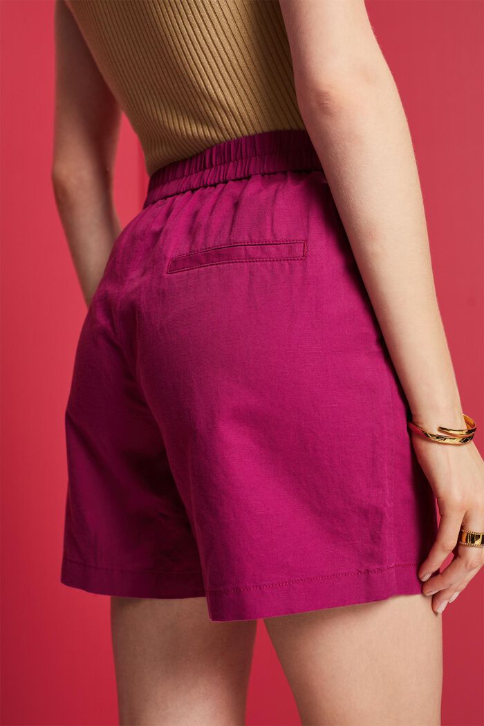 Shorts da infilare, misto lino e cotone, DARK PINK, detail image number 4