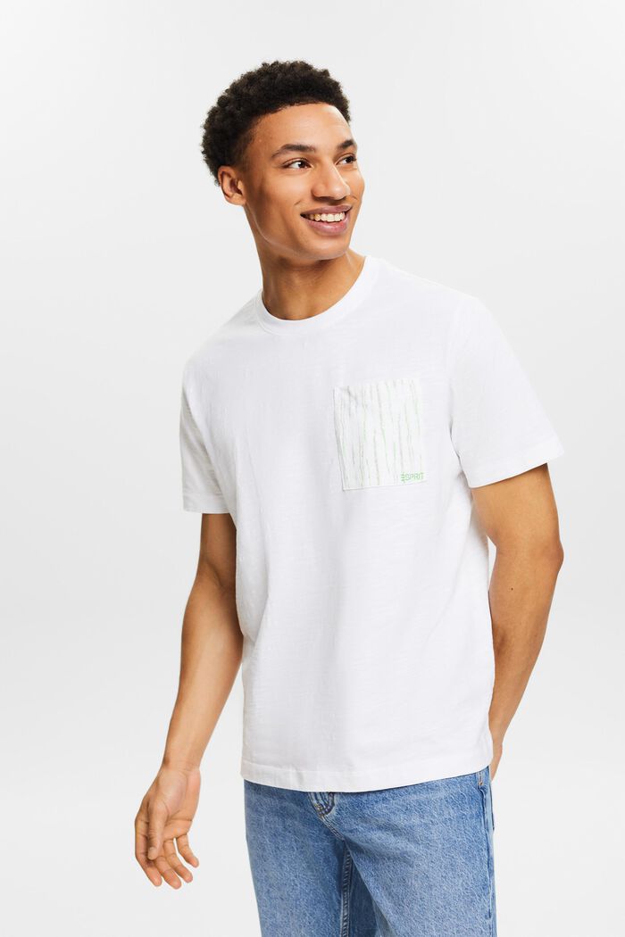 T-shirt in cotone fiammato con logo sulla tasca, WHITE, detail image number 0