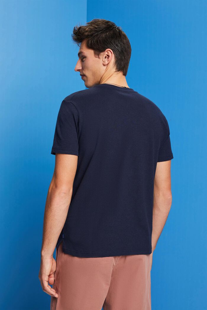 T-shirt a girocollo, misto cotone e lino, NAVY, detail image number 3
