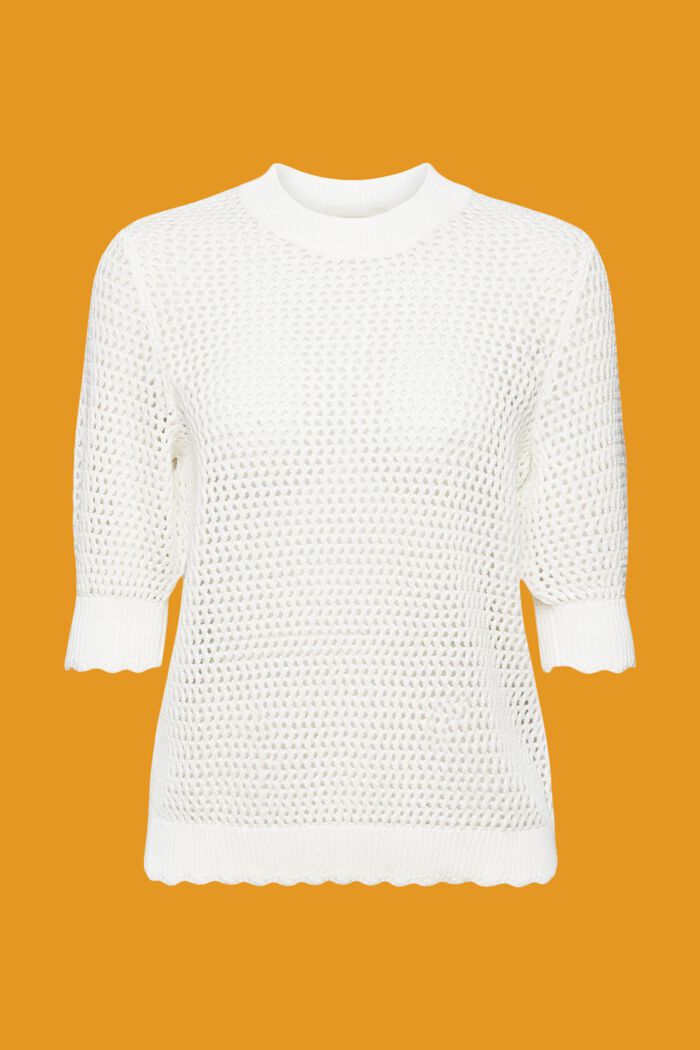 Pullover in mesh di cotone sostenibile, OFF WHITE, detail image number 6